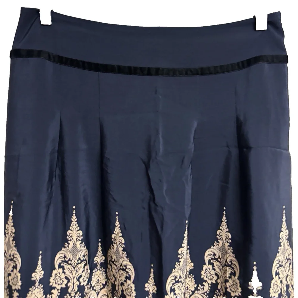 Ann Taylor Silk Skirt Full Size 10 Blue Tank Damask Zipper Women Casual Zipper